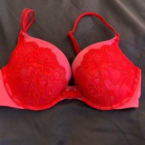 COPY - victoria’s secret PINK hot pink red lace push up bra 34C